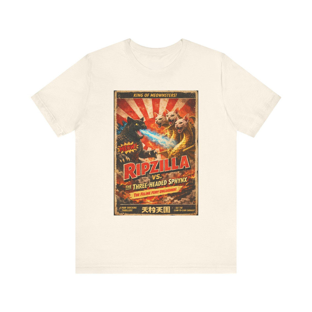 Themed Toho Style Cat Ripzilla Vs Three Headed Sphynx T Shirt